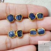 Raw Blue Sapphire Stud Earrings, September Birthstone Earrings, Rough Stone Earrings, Birthstone Stud Earrings